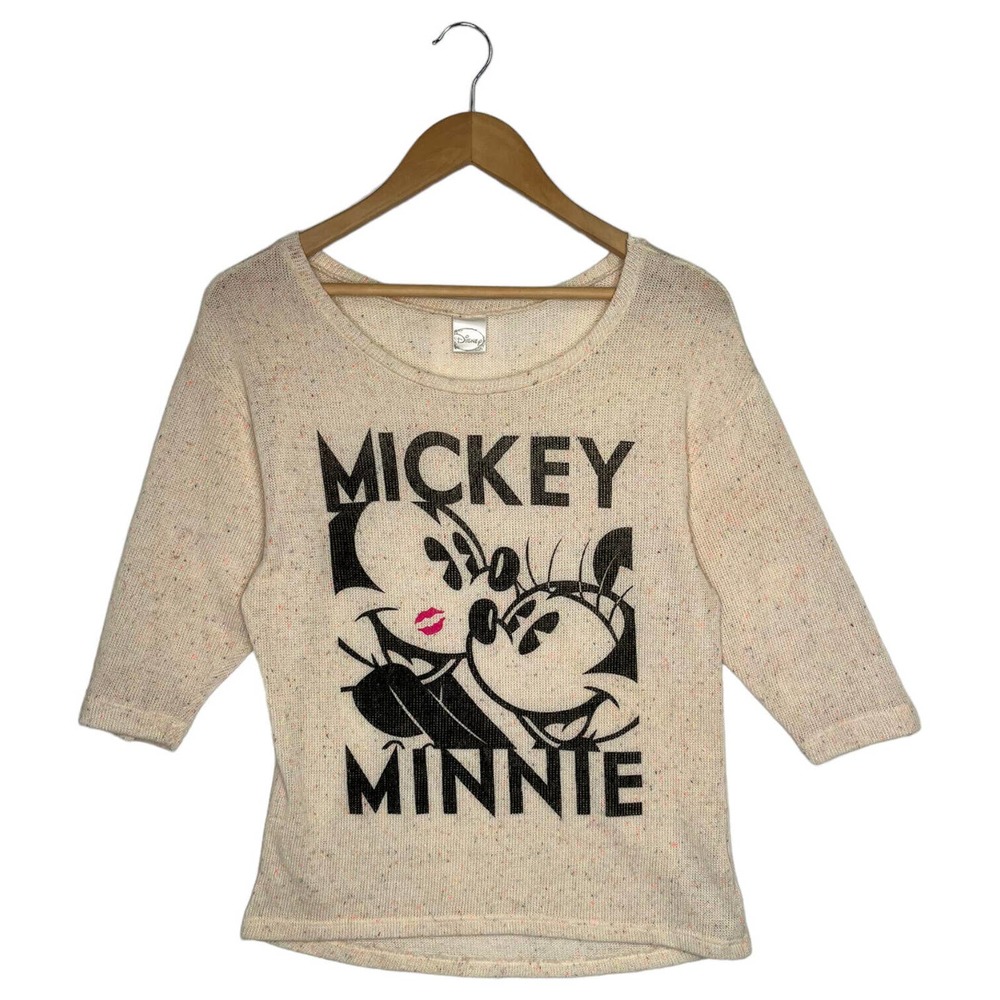 Disney Top Womens M Knit Confetti Mickey Mouse Minnie Graphic Lightweight Cream